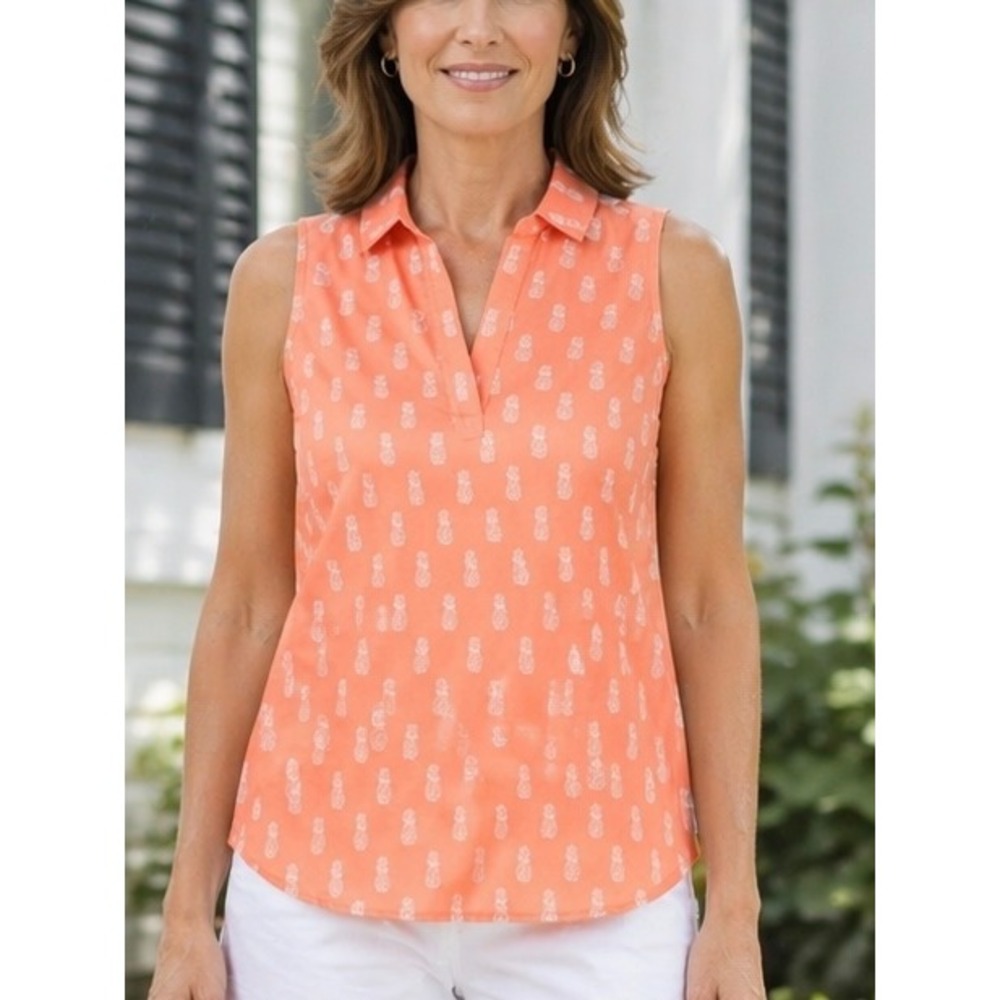J.Crew‎ Sleeveless Top Shirt Medium Pineapple Print Coral Orange Blouse